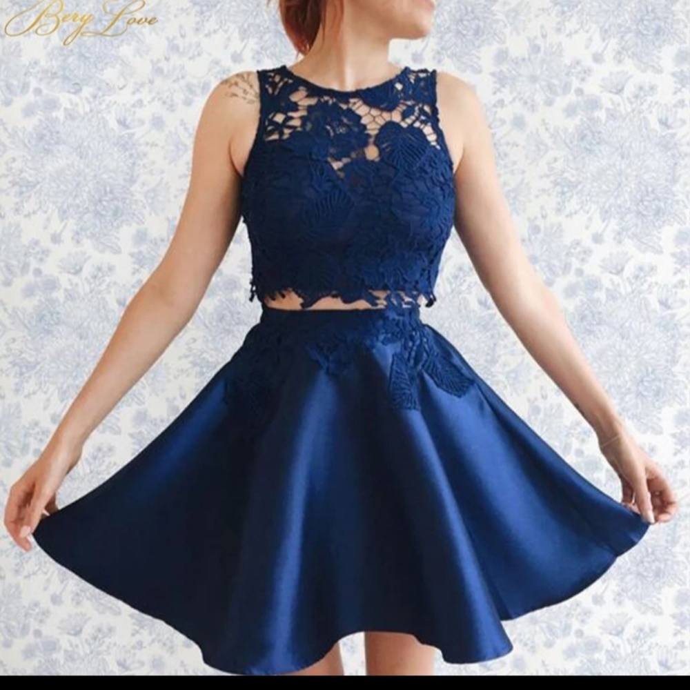 BeryLove Two Pieces Short Dark Navy Blue